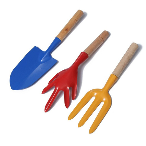Набор садового инструмента, 3 предмета: совок, рыхлитель, вилка, длина 28 см, деревянные ручки, greengo Greengo