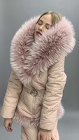 Теплый костюм с мехом в пудровом розовом цвете с натуральным мехом финского енота - Без аксессуаров