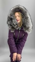 Комбинезон зимний теплый до -35 градусов с меховым капюшоном из чернобурки, цвет баклажан - Дополнительно широкий пояс н
