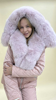 Нежно-розовый зимний костюм: куртка-парка с мехом пудрового песца шедоу + стеганые зимние штаны - Варежки с мехом (мех и