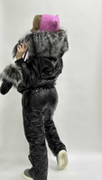 Черная глянцевая куртка с мехом чернобурки+зимние штаны - костюм женский до -35 градусов - Шапка ушанка с мехом