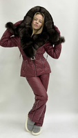 Бордовый зимний костюм с мехом песца под соболь: куртка парка с мехом до груди+стеганые зимние брюки до -35 градусов - Д