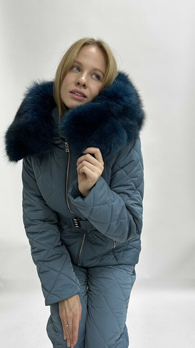 Зимний костюм женский до -35 градусов: куртка с мехом песца по капюшону+штаны - Дополнительно широкий пояс на кнопках