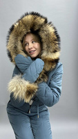 Женский комбинезон до -35 градусов с большим натуральным мехом енота - Рюкзак