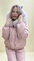 Костюм женский зимний с натуральным мехом песца в цвете розовая пудра - Варежки без меха