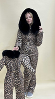 Леопардовый комбинезоны зимние для мамы и дочки - familylook на зиму от Mehalini - 48-50
