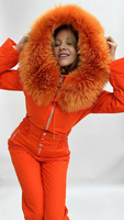 Яркий оранжевый комбинезон зима до -35 градусов, большая меховая отделка и натурального финского енота - Без аксессуаров