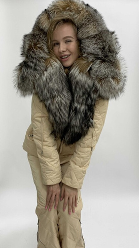 Кремовый зимний комплект: куртка парка с мехом лисы кристал и стеганые штаны для прогулок - Рюкзак