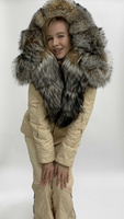 Кремовый зимний комплект: куртка парка с мехом лисы кристал и стеганые штаны для прогулок - Брендированные лямки(резинка