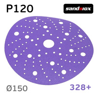 Круг шлифовальный Sandwox 328+ (Р120; 150мм) Purple Ceramic (multiholes) фиолетовый на липучке 328P.150.120.LC