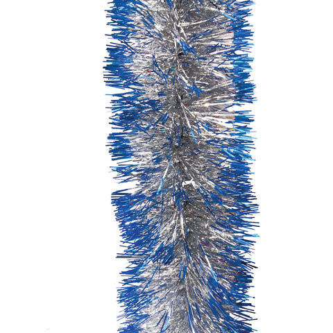Мишура 1 штука диаметр 70 мм длина 2 м серебро с синими кончиками 71734