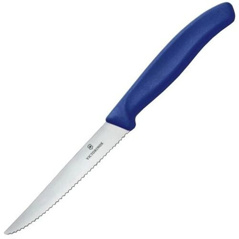Нож кухонный Victorinox Swiss Classic, для стейка, 110мм, заточка серрейтор, стальной, синий [6.7232.20]