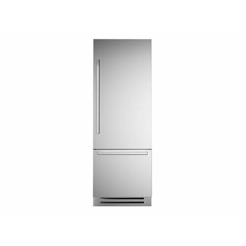 Встраиваемый холодильник/морозильник шириной 75см со стальными фасадами, петли справа BERTAZZONI
