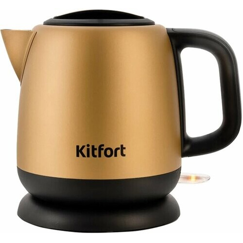 Чайник KITFORT КТ-6111, 1 л, 1630 Вт, закрытый нагревательный элемент, сталь, золотистый/черный Kitfort