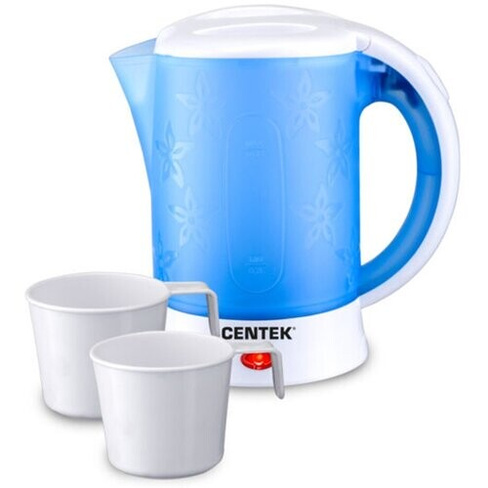 Чайник электрический Centek CT-0054 Blue, 0,6 л, с набором (кружки и ложки), пластик CENTEK