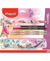 Набор Maped из 8 предметов "Tatoo" пенал,ластик,точилка,ручка 4 цв., 2 черногр. каранд арт.899708