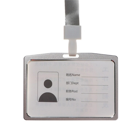 Бейдж-карман горизонтальный (внешний 105 х 75мм), внутренний 97 х 66 мм, металл, серебро, лента 40 см Calligrata