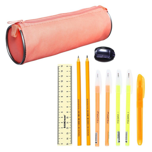 Набор канцелярский 10 предметов (пенал-тубус 65 х 210 мм, ручки 4 штуки цвет синий, линейка 15 см, точилка, карандаш 2