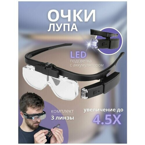 Очки увеличительные BARABAN с подсветкой и USB-питанием